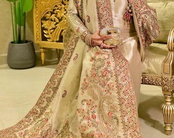 Gold Embroidered Silk Bridal Dupatta: Indian Pakistani Wedding Shawl