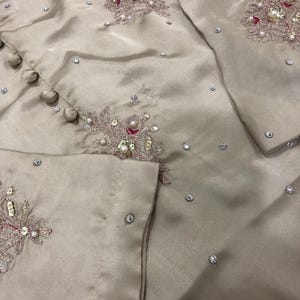 Kamdani Silk Punjabi Suit: Beige Short Kurta, Trouser & Dupatta image 6