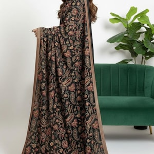 Black Embroidered Karandi Shawl: Kashmiri Thread Work Winter Duppata