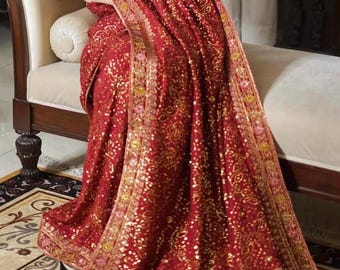 Embroidered Maroon Silk Bridal Saree, Indian Wedding