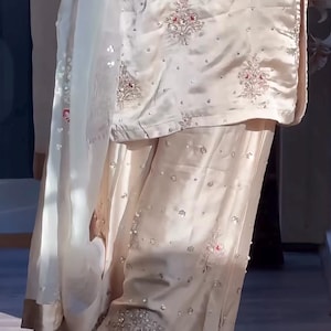 Kamdani Silk Punjabi Suit: Beige Short Kurta, Trouser & Dupatta image 2