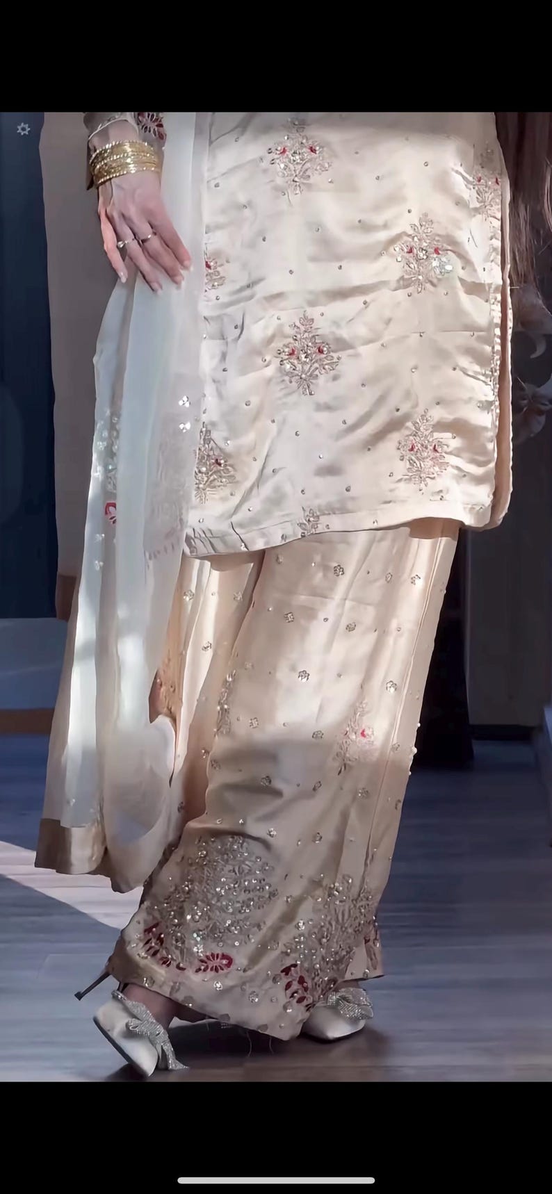 Kamdani Silk Punjabi Suit: Beige Short Kurta, Trouser & Dupatta image 2