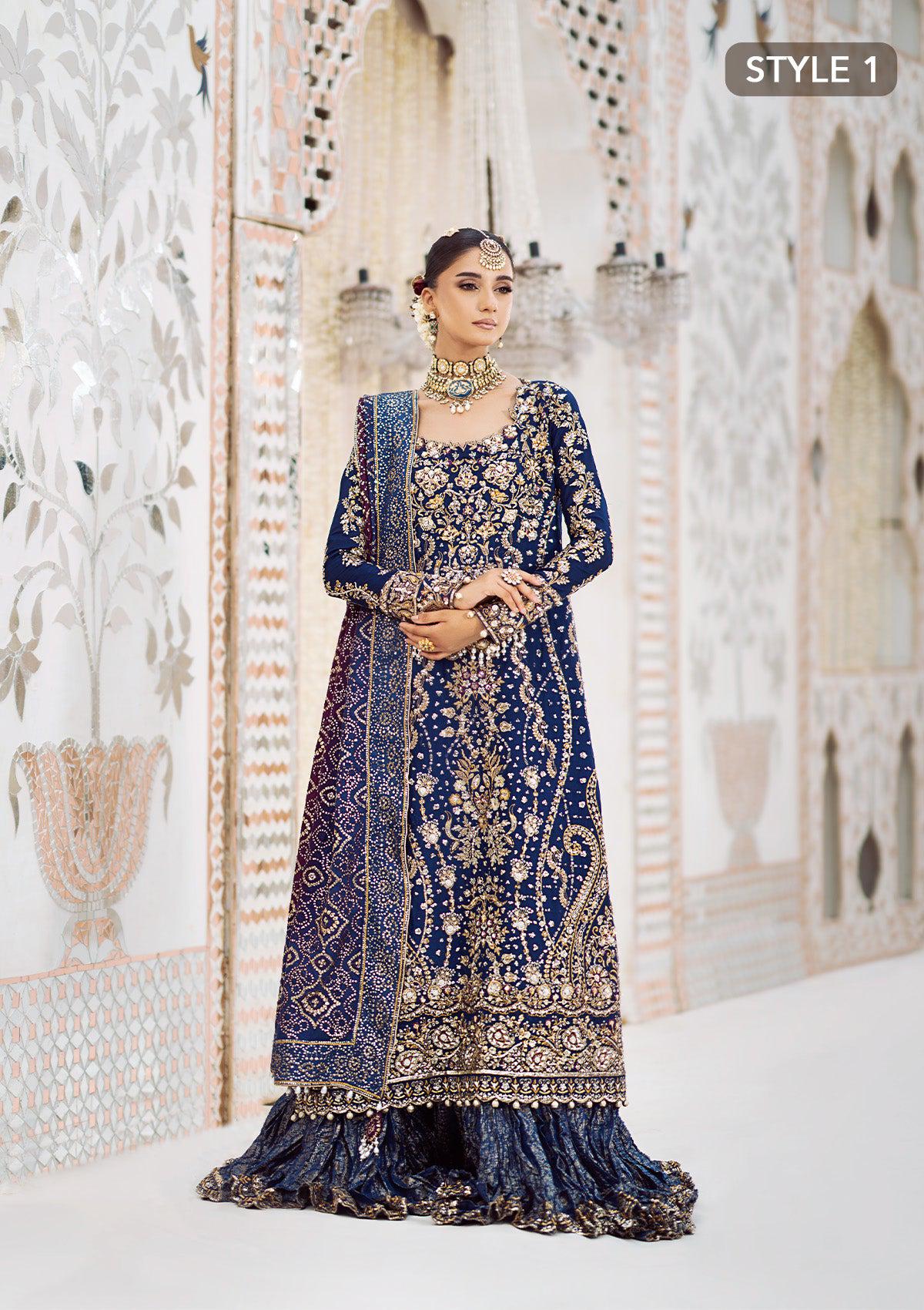 blue and gold pakistani dress Blue Embroidered Designer Chiffon