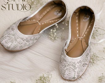 Pearl Embellished Bridal Khussa | Silver Wedding Jutti