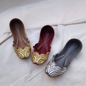 Paillettes dorées Rhsley travail de l'acier Khussa | Chaussures femme Khussa | Jutti doré pour femme/Or/Argent/jutti doré mat/Livraison gratuite