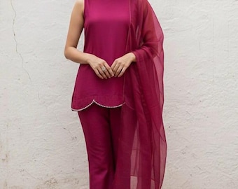 Hot Pink Silk Shalwar Kameez: Pakistani Bell-Bottom Outfit