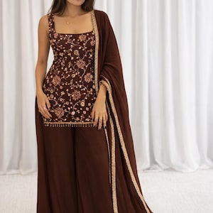strapless open back dress Deep Blush Gota Patti Georgette Sharara Set
