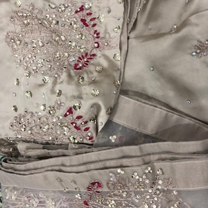 Kamdani Silk Punjabi Suit: Beige Short Kurta, Trouser & Dupatta image 7
