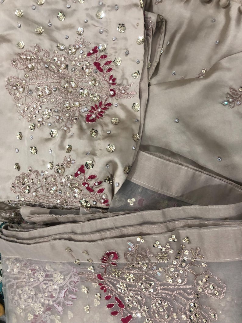 Kamdani Silk Punjabi Suit: Beige Short Kurta, Trouser & Dupatta image 7