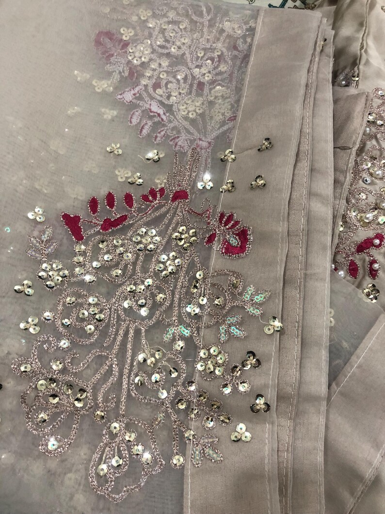 Kamdani Silk Punjabi Suit: Beige Short Kurta, Trouser & Dupatta image 15