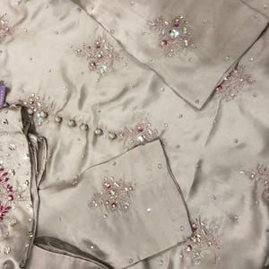 Kamdani Silk Punjabi Suit: Beige Short Kurta, Trouser & Dupatta image 5