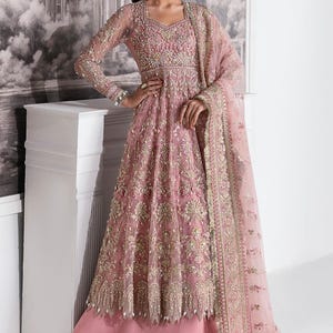 pink walima dress Beautiful Pakistani Bridal Dress in White and Pink