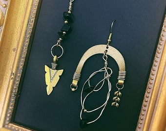 Obsidian Asymmetrical Earrings - OOAK