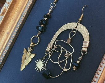 Obsidian Asymmetrical Earrings - OOAK