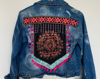 Mandala Art Jacket - Boho Gypsy Denim