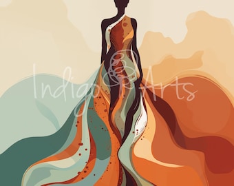 African Woman PNG Digital Download Mod Woman Beautiful Female Silhouette Women's Empowerment Natural Earth Colors Dress Strong Women Clipart