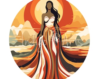 Mod Goddess PNG Digital Download Strong Hispanic Women Beautiful Female Women's Empowerment Lady with Head Held High Strong Brown Woman