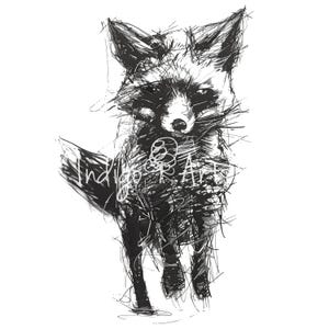 Renard imprimable en téléchargement numérique renard mignon JPEG haute résolution croquis de renard griffonné à la plume et dessin à l'encre de renard animal des bois Clipart renarde d'art