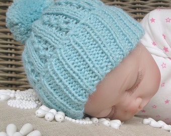 Baby Pom-Pom Hat. Baby Hat.  Baby Beanie KNITTING PATTERN PDF