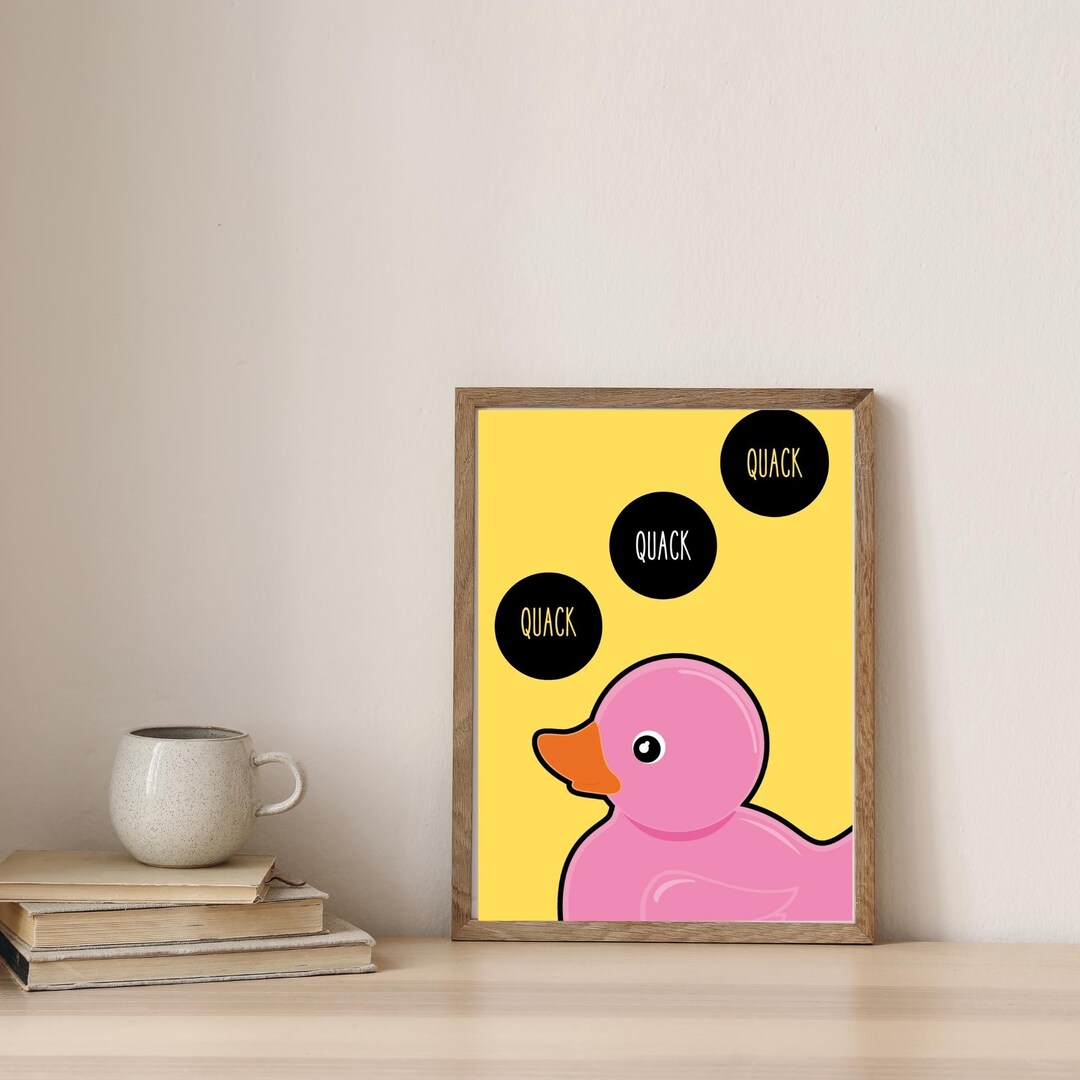 Pink Rubber Duck Print – Minimalist Kids Bathroom Wall Art (digital ...
