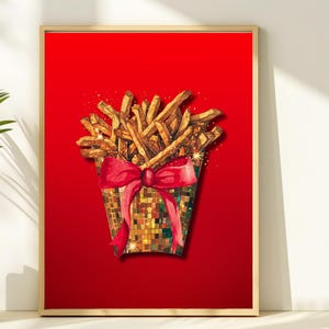 Disco Fries Wall Art — Sparkly French Fry Print with a Glam Twist, Retro Pop Art Home Decor, Funky Kitchen Poster, Fast Food Lover Gift
