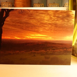 Carte de voeux au coucher du soleil de Dartmoor, carte de voeux Devon.
