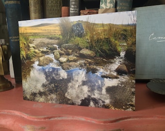 Kings Tor and sky Reflection Dartmoor Greetings Card.