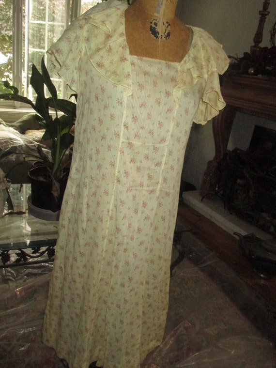 1920  yellow cotton/linen dress  size 8 - image 2