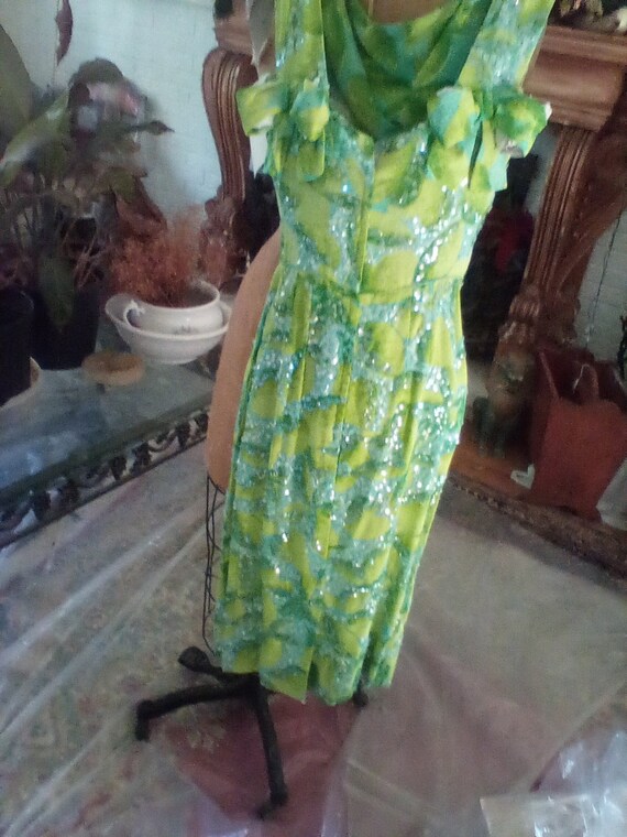 1950 aqua and lime green print dress size 5 pat s… - image 8