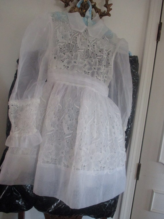 vintage white cut organza lace childs dress size 7