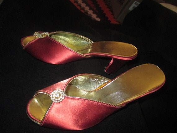 1950's persimmon satin slipon evening shoes 6 1/2 - image 1