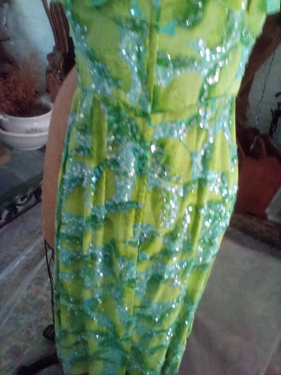 1950 aqua and lime green print dress size 5 pat s… - image 7