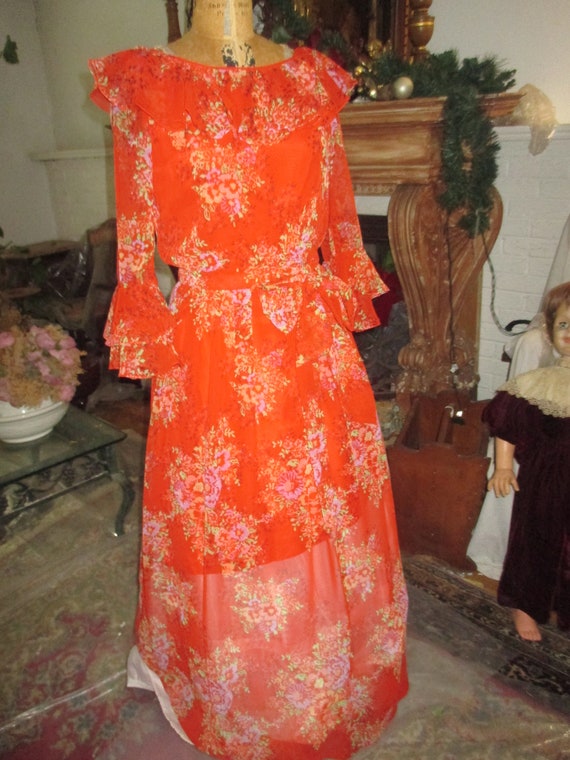 Adele Simpson designer 1970 red dress size 8