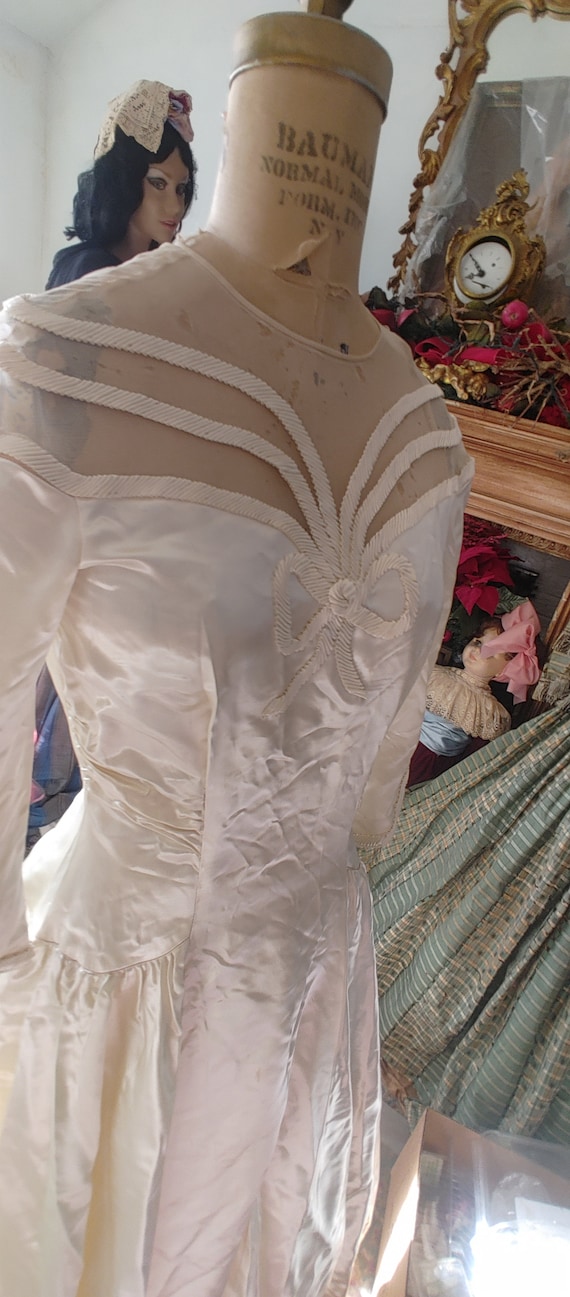 1949-1950 stunning ivory satin bridal gown sz 7