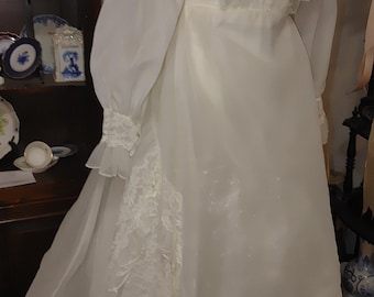 1970 organza ivory empire bridal gown size 5