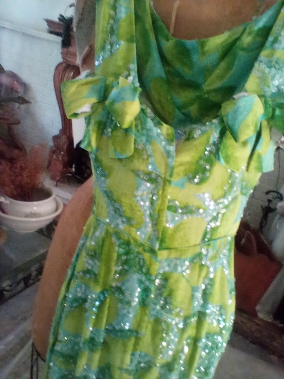 1950 aqua and lime green print dress size 5 pat s… - image 9