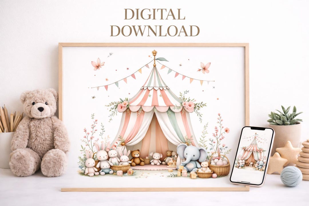 Circus Nursery Wall Art PNG, Printable Baby Room Decor, Whimsical ...