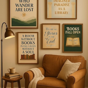 Classic Literary Quotes Wall Art Set of 6 | Famous Book Quotes | Vintage Literature Decor | Reading Nook Art PNG | Instant Download