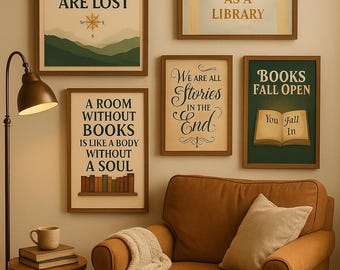 Classic Literary Quotes Wall Art Set of 6 | Famous Book Quotes | Vintage Literature Decor | Reading Nook Art PNG | Instant Download