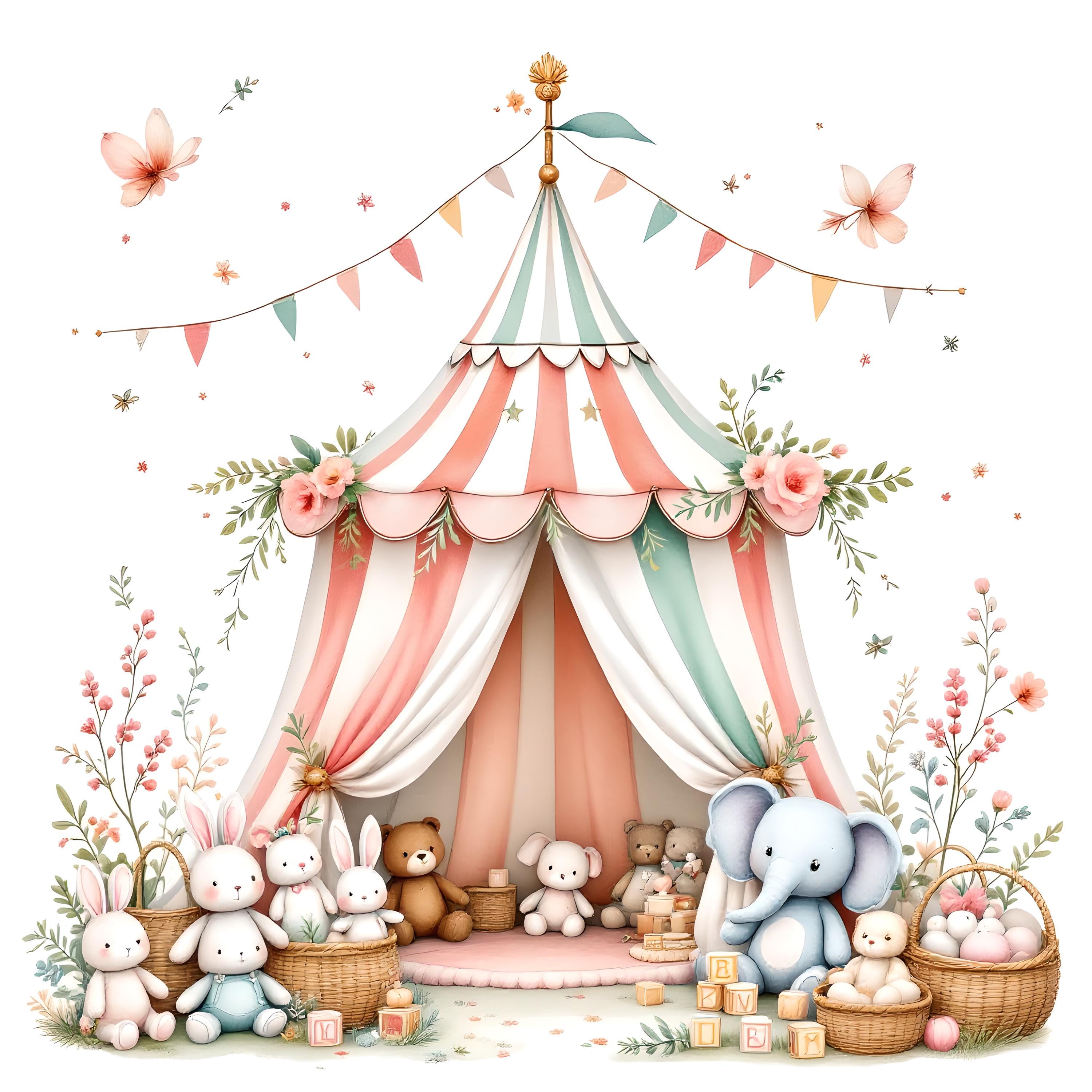 Circus Nursery Wall Art PNG, Printable Baby Room Decor, Whimsical ...