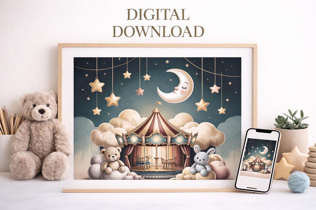Circus Nursery Wall Art PNG, Printable Baby Room Decor, Whimsical ...