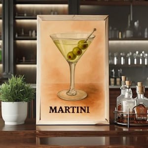 Martini Cocktail Poster | Dirty Martini Wall Art | Olive Bar Decor | Digital Download | Retro Alcohol Print | Kitchen Drink Art