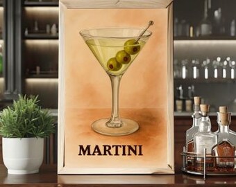 Martini Cocktail Poster | Dirty Martini Wall Art | Olive Bar Decor | Digital Download | Retro Alcohol Print | Kitchen Drink Art