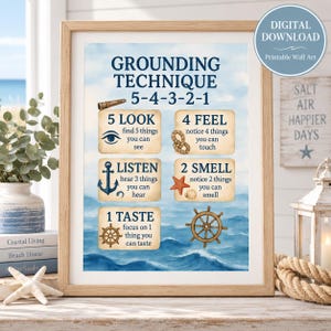 5-4-3-2-1 Grounding Technique Poster | Anxiety Relief Chart | Therapy Office Wall Art | Panic Attack Coping Skills | Mental Health Education