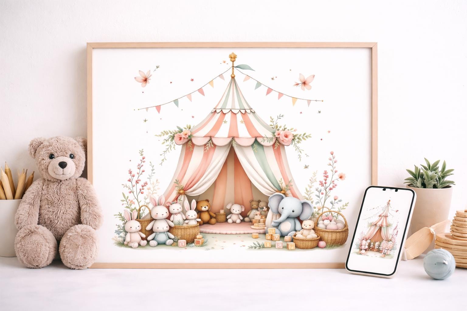 Circus Nursery Wall Art PNG, Printable Baby Room Decor, Whimsical ...
