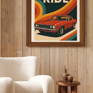 Retro Muscle Car Poster – 70s Style Digital Wall Art, Classic Car Download, Vintage Ride Print for Garage or Man Cave Decor