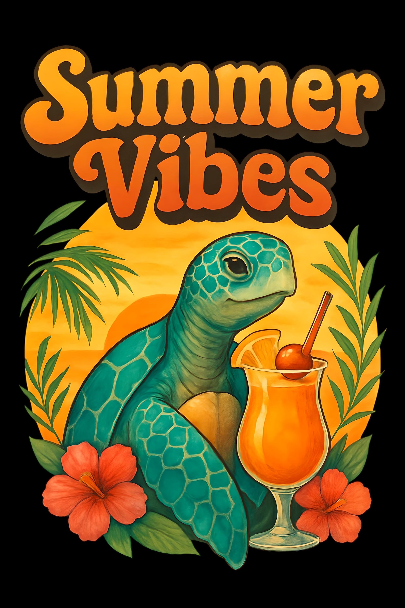 Summer Vibes Turtle PNG | Retro Beach Digital Download | Tropical Sea ...
