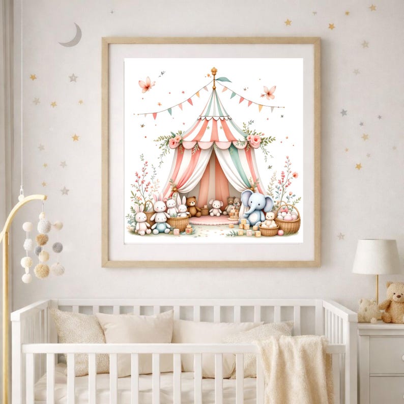 Circus Nursery Wall Art PNG, Printable Baby Room Decor, Whimsical ...