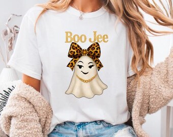 Boo Jee Ghost PNG | Boujee Halloween Digital Download | Leopard Bow Ghost PNG | Glam Ghost Sublimation Clipart | Cute Boojee Shirt Design
