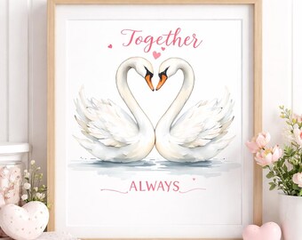 Together Always Swan Wall Art Printable | Romantic Couple Wall Decor | Valentine’s Day Digital Download | Anniversary Love Print